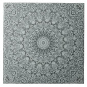 Grijs en Zilver Mandala Patroon Ontwerp Tegeltje (Voorkant)