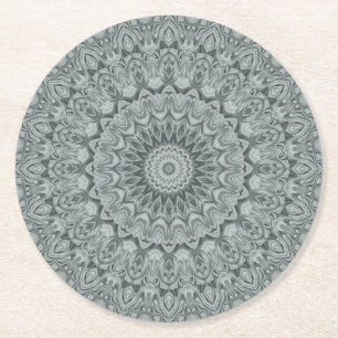 Grijs en Zilver Mandala Patroonontwerp Ronde Kartonnen Onderzetter