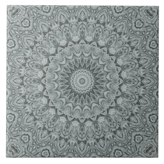 Grijs en Zilver Mandala Patroonontwerp Tegeltje (Voorkant)