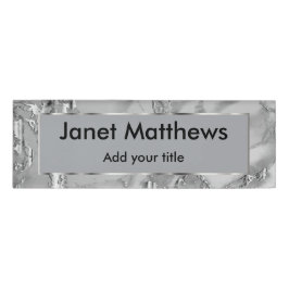 Grijs en Zilver Marble en Silver Texture Design Naambadge