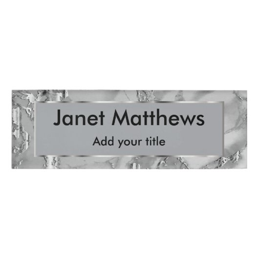 Grijs en Zilver Marble en Silver Texture Design Naambadge (Voorkant)