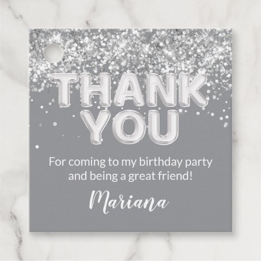 Grijs en Zilver Party Favorieten Bedankjes Labels (Voorkant)