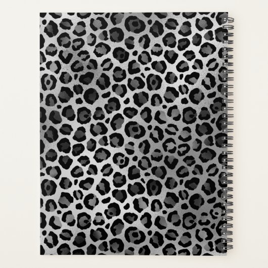 Grijs en Zilveren Folie Luipaard Brush Stroke Planner (Achterkant)