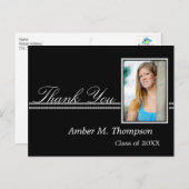 Grijs en zwart Afstuderen Dank u Foto Briefkaart (Voorkant / Achterkant)