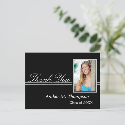 Grijs en zwart Afstuderen Dank u Foto Briefkaart (Staand voorkant)