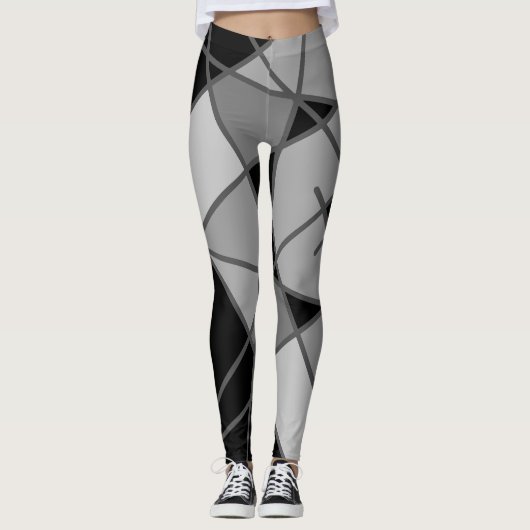 Grijs en zwart asymmetrische Leggings door Joya Ev (Voorkant)