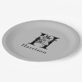 Grijs en zwart bloemmotief monogram letter H op ma Papieren Bordje (Gekanteld)