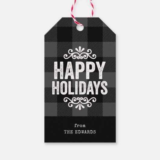 Grijs en zwart Buffalo Controleer rustieke vakanti Cadeaulabel (Voorkant)