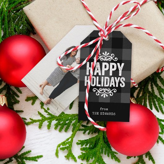 Grijs en zwart Buffalo Controleer rustieke vakanti Cadeaulabel