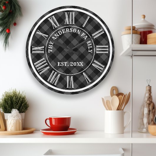 Grijs en zwart buffel geruite rustieke Romeinse ci Grote Klok