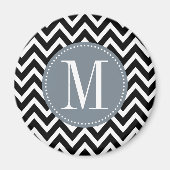 Grijs en zwart Chevron Aangepast monogram Magneet (Voorkant)