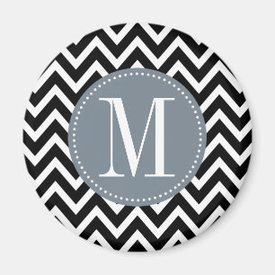 Grijs en zwart Chevron Aangepast monogram Magneet