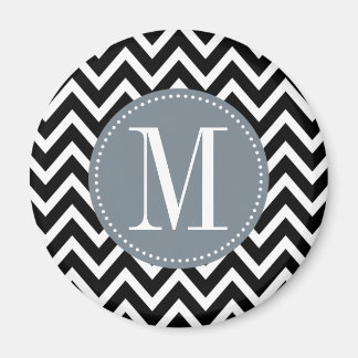 Grijs en zwart Chevron Aangepast monogram Magneet