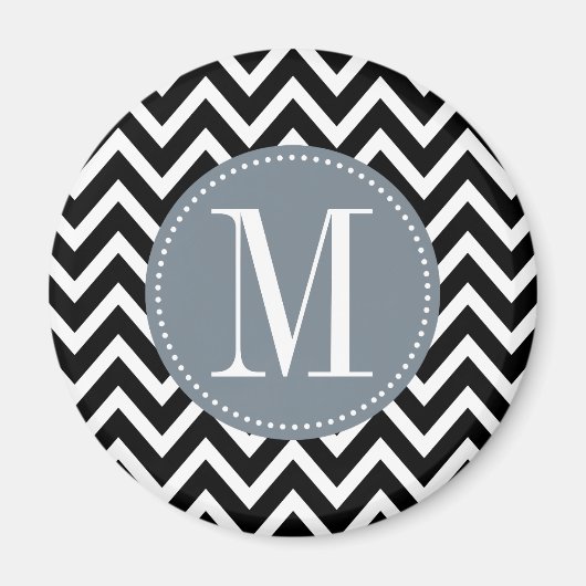 Grijs en zwart Chevron Aangepast monogram Magneet (Voorkant)