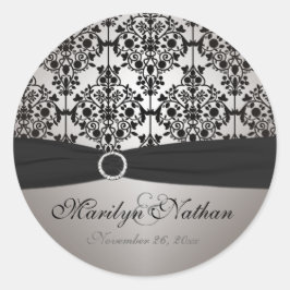 Grijs en Zwart Damask 1,5"Ronde Sticker
