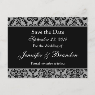 Grijs en zwart Damask Save The Date Briefkaart