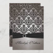 Grijs en Zwart Damast bruiloft uitnodiging (Voorkant / Achterkant)