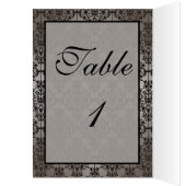 Grijs en Zwart Damast Tafelnummer Kaart (Binnen (Links))