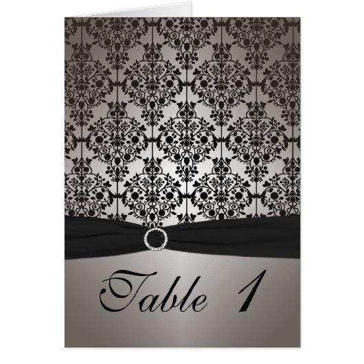 Grijs en Zwart Damast Tafelnummer Kaart (Voorkant)