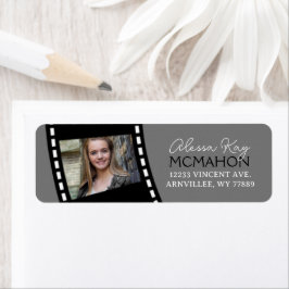 Grijs en Zwart Filmstrip Foto Retouradres Etiket