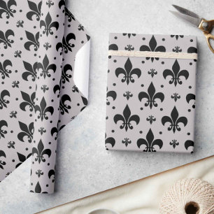 Grijs en zwart Fleur-de-lis patroonontwerp Cadeaupapier