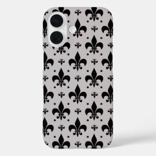 Grijs en zwart Fleur-de-lis patroonontwerp iPhone 16 Hoesje