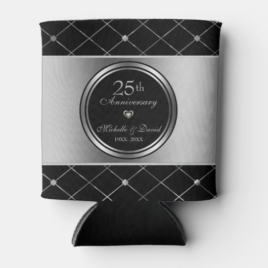 Grijs en zwart geometrische vormen- 25e Jubileum Blikjeskoeler (Voorkant)
