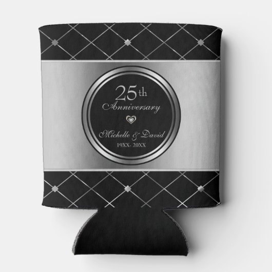 Grijs en zwart geometrische vormen- 25e Jubileum Blikjeskoeler (Achterkant)