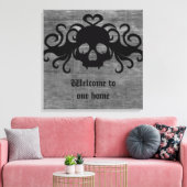 Grijs en zwart gothic fanged vampier schedel canvas afdruk (Insitu (Woonkamer))