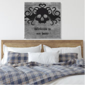 Grijs en zwart gothic fanged vampier schedel canvas afdruk (Insitu (Slaapkamer))