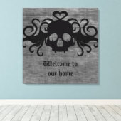 Grijs en zwart gothic fanged vampier schedel canvas afdruk (Insitu (Houten vloer))