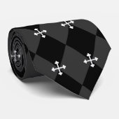 Grijs en zwart Harlekijn en Gotisch Kruis Stropdas (Opgerold)