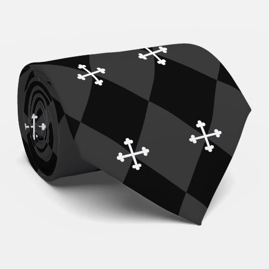 Grijs en zwart Harlekijn en Gotisch Kruis Stropdas (Opgerold)