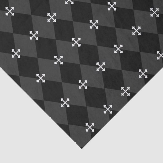 Grijs en zwart Harlequin-ontwerp met Gothic Cross Tissuepapier (Detail)