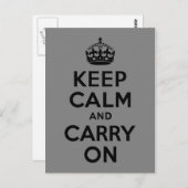Grijs en Zwart Houd Kalm en Draag verder Briefkaart (Voorkant / Achterkant)