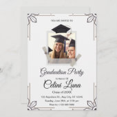 Grijs en Zwart Illustratief Graduation Party Kaart (Voorkant / Achterkant)