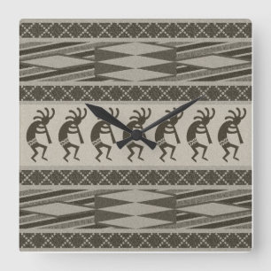 Grijs en zwart Kokopelli Aztec-ontwerp Vierkante Klok