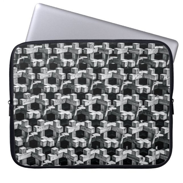 Grijs en zwart kruis laptop sleeve (Voorkant)