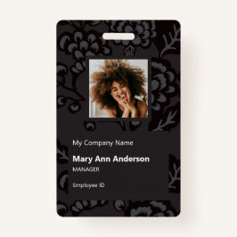 Grijs en zwart Levendig en gedurfd Bloempatroon Badge