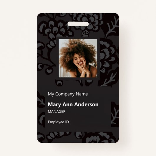 Grijs en zwart Levendig en gedurfd Bloempatroon Badge (Voorkant)