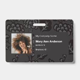 Grijs en zwart Levendig en gedurfd Bloempatroon Badge