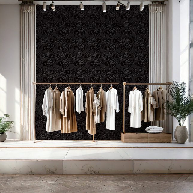 Grijs en zwart Levendig en gedurfd Bloempatroon Behang (A business that thrives on bold and vibrant design, with a signature touch of floral patterns.)