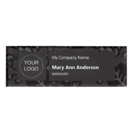Grijs en zwart Levendig en gedurfd Bloempatroon Naambadge