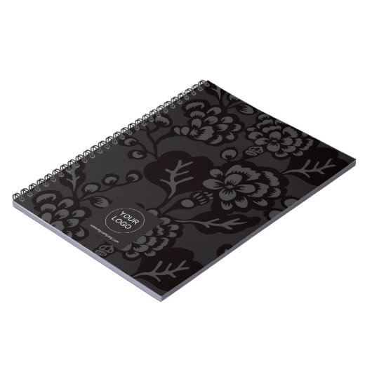 Grijs en zwart Levendig en gedurfd Bloempatroon Notitieboek (Linkerzijde)