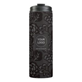 Grijs en zwart Levendig en gedurfd Bloempatroon Thermosbeker