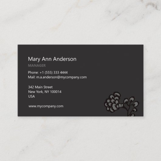 Grijs en zwart Levendig en gedurfd Bloempatroon Visitekaartje (Voorkant)