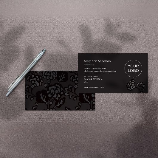 Grijs en zwart Levendig en gedurfd Bloempatroon Visitekaartje