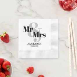 Grijs en zwart Mr & Mrs Wedding Servet
