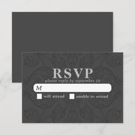  grijs en zwart patroon | Elegant Wedding RSVP Kaartje (Voorkant / Achterkant)