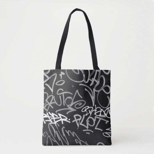 Grijs en zwart Urban Graffiti Style Canvas tas (Voorkant)
